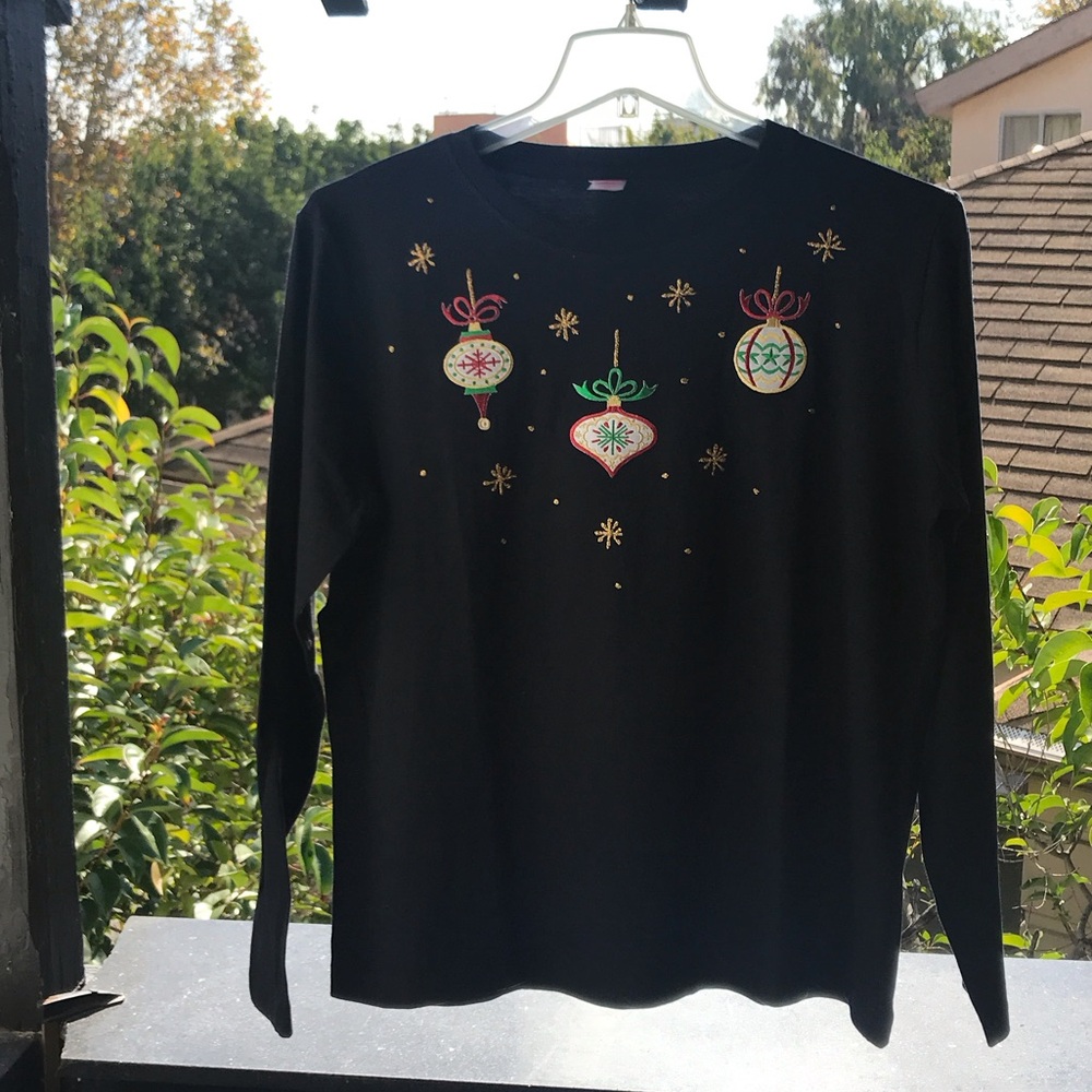 Black Sweater with Festive Ornament Design